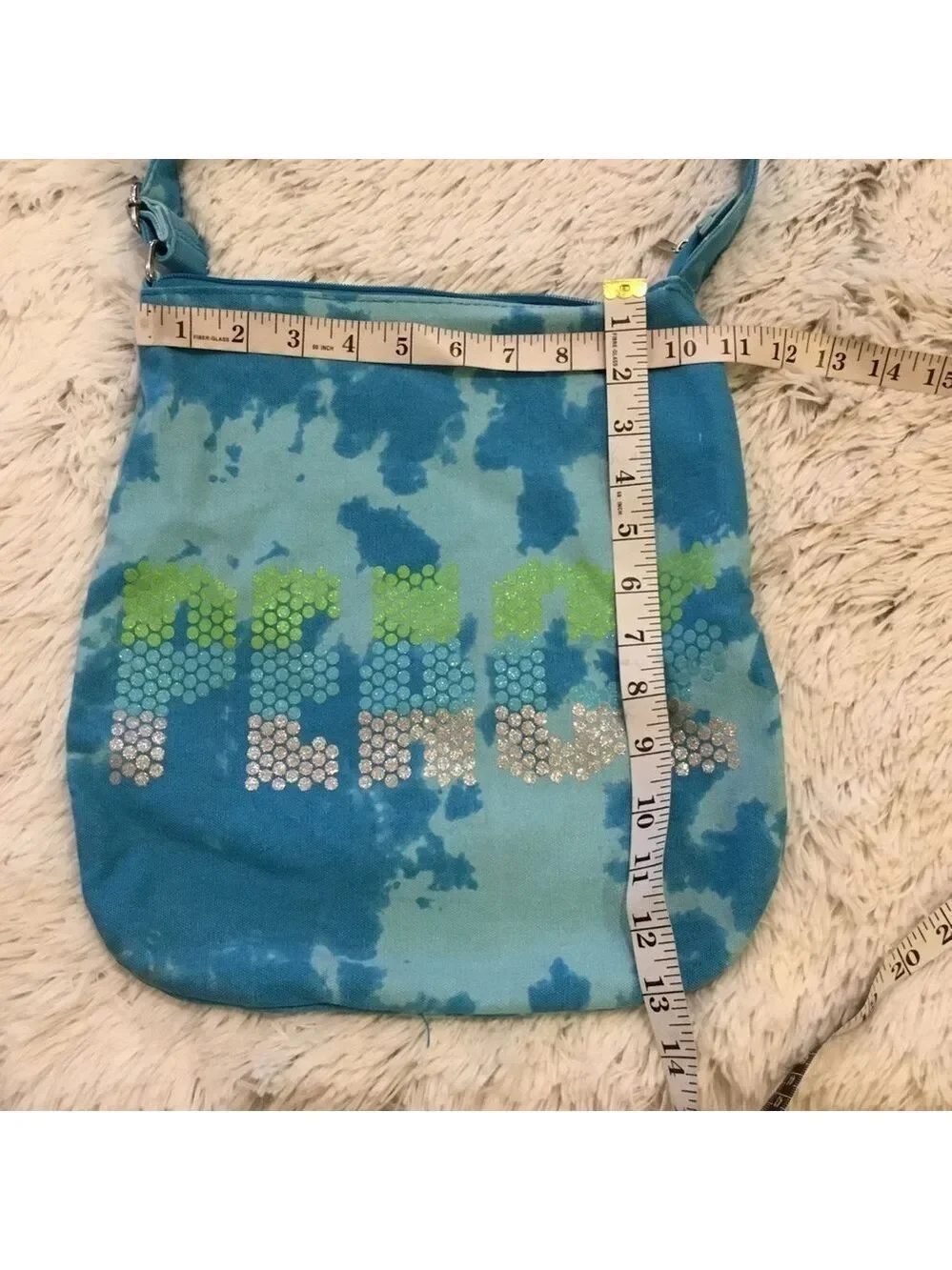 Justice girls and tween cross body bag tie dye wit PEACE lettering in do…